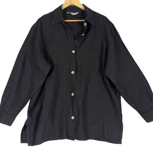 Liz and Jane Black Linen Tunic Womens 0X Lagenlook Relaxed Coastal Button Down